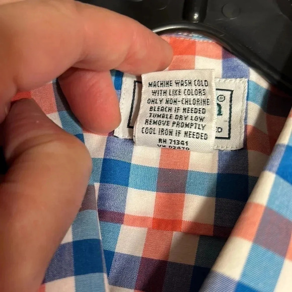 L.L.BEAN men LT,shirt,checkered,plaid,red blue,white,100% cotton, short sleeve - Picture 6 of 7
